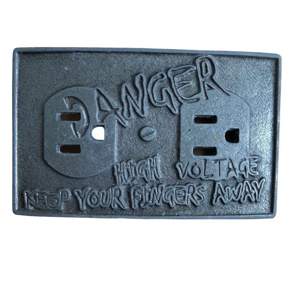 Danger High Voltage Belt Buckle Electrical Outlet Metal Industrial Unisex